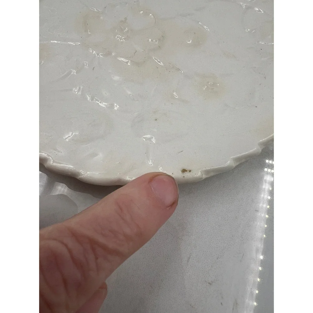 Vintage P-V France Embossed Floral Strawberry Ceramic Plates Set of 2 Cream